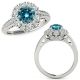 Blue Diamond Halo Flower Wedding Beautiful Band Ring