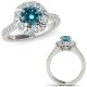 Blue Real Diamond Classy Vintage Halo Wedding Ring Band 14K Gold