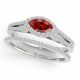 Red Diamond Split Shank Halo Marquise Ring Band 14K Gold