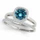 0.75 Carat Blue Diamond  Halo Engagement Round Ladies Ring Band 14K Gold