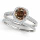 1 Carat Champagne Diamond Beautiful Round Halo Wedding Ring Band 14K Gold