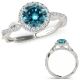 1.5 Carat Real Blue Diamond Infinity Zig Zag Band Halo Promise Ring 14K Gold
