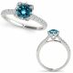 1 Carat Blue Diamond Beautiful Flower Design Halo Promise Ring 14K Gold