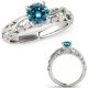 0.75 Carat Real Blue Diamond Filigree Designer Wedding Ring Band Set 14K Gold