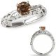 0.75 Carat Real Champagne Diamond Filigree Designer Wedding Ring Band Set 14K Gold