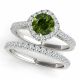 1.3 Carat Green Round Diamond Halo Engagement Bridal Ring 14K Gold