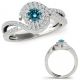 0.75 Carat Real Blue Diamond By Pass Crossover Double Halo Ring Band 14K Gold
