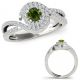 0.75 Carat Real Green Diamond By Pass Crossover Double Halo Ring Band 14K Gold