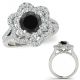 1.5 Carat Black Real Diamond Flower Design Double Halo Ring Etoil Band 14K Gold