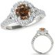 2 Carat Champagne Real Diamond Petite Flower Filigree Designer Ring Band Set 14K Gold