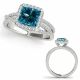 Blue Diamond Design Swirl Split Shank Halo Ladies Ring 14K Gold