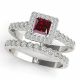 0.75 Carat Red Diamond Princess Square Channel Halo Engagement Ring Band 14K Gold