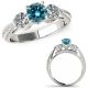 Blue Diamond Three Stone Beautiful Bridal Ring Band 14K Gold