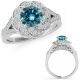1.25 Carat Blue Real Diamond Split Shank Flower Design Ring Eternity Band 14K Gold