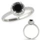 1 Carat Black Real Diamond Flower Crown Design Eternity Fancy Halo Ring 14K Gold