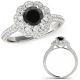 1.5 Carat Black Real Diamond Flower Double Halo Design Ring Etoil Band 14K Gold