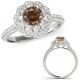 1.5 Carat Champagne Real Diamond Flower Double Halo Design Ring Etoil Band 14K Gold