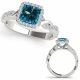 Blue Diamond Twisted Braided Shank Halo Head Ring 14K Gold