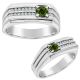 0.75 Carat Green Diamond Classic Two Row Mens Wedding Ring Band 14K Gold