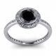Black Diamond 14K Gold Halo Solitaire Engagement Bridal Ring
