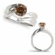 Champagne Diamond Designer Swirl Split Shank Wedding Ring 14K Gold