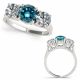 2.25 Carat Blue Diamond Simple 3 Stone Round Wedding Ring 14K Gold