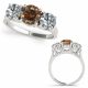 2.25 Carat Champagne Diamond Simple 3 Stone Round Wedding Ring 14K Gold