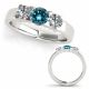 Blue Diamond Simple 3 Stone Round Band Wedding Ring 14K Gold