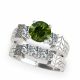 Green Diamond Filigree Three Stone Engagement Ring Band 14K Gold