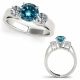 Blue Diamond Beautiful Three Stone Round Engagement Ring 14K Gold