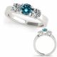 Blue Diamond Natural Three Stone Round Engagement Ring 14K Gold