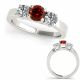 Red Diamond Natural Three Stone Round Engagement Ring 14K Gold