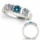 1.5 Carat Blue Diamond Unique Three Stone Band Engagement Ring 14K Gold