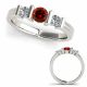 Red Diamond Three Stone Round Channel Engagement Ring 14K Gold
