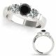 Black Diamond Stylish Three Stone Wedding Ladies Ring 14K Gold