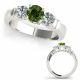 Green Diamond Stylish Three Stone Wedding Ladies Ring 14K Gold