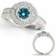 0.75 Carat Blue Real Diamond Designer Double Halo Promise Fancy Ring 14K Gold