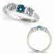1 Carat Blue Diamond Designer Three Stone Channel Wedding Ring 14K Gold