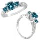 Blue Diamond Fancy 3 Stone Engagement Wedding Ring 14K Gold