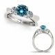 Blue Diamond Three Stone Engagement Cluster Sides Ring 14K Gold