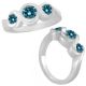 Blue Diamond Three Stone Ribbon Promise Bridal Ring 14K Gold