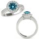 Blue Real Diamond Round Channel Solitaire Halo Wedding Ring 14K Gold