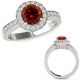Red Real Diamond Round Channel Solitaire Halo Wedding Ring 14K Gold