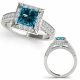 Blue Diamond Lovely Princess Halo Anniversary Ladies Ring 14K Gold
