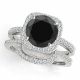 Black Diamond Engagement Halo Cushion Ring Band 14K Gold
