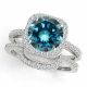 Blue Diamond Engagement Halo Cushion Ring Band 14K Gold