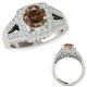 Champagne Diamond Fancy Princess Designer Halo Wedding Ring 14K Gold
