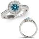 0.75 Carat Blue Real Diamond Fancy Basket Channel Halo wedding Ring 14K Gold