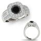 1.5 Carat Black Real Diamond Fancy Cushion Basket Halo Wedding Ring 14K Gold