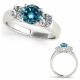 Blue Diamond Beautiful 3 Stone Solitaire Round Bridal Ring 14K Gold
